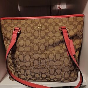 Coach Signature Brown and Pink Tote Bag
